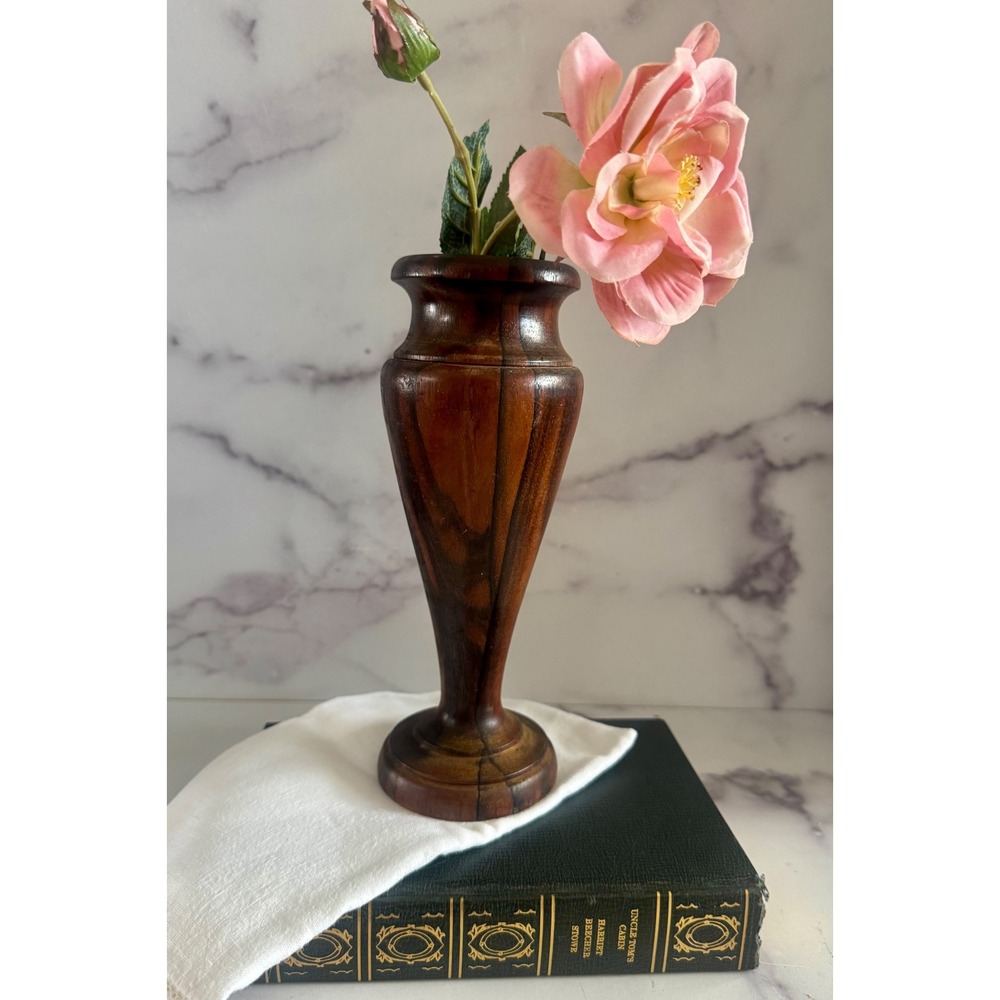 Vintage Hand Turned Wooden Vase Primitive Organic Modern Decor